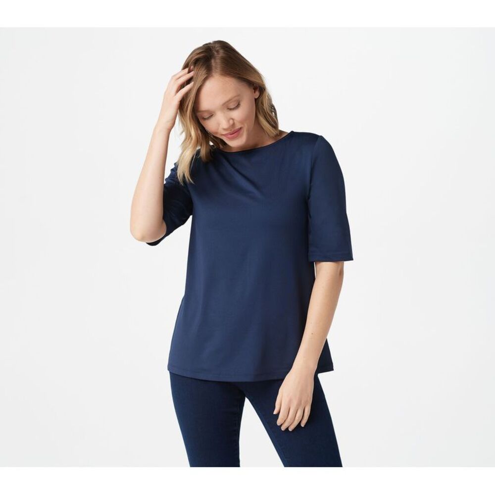 Liberare Women's Top Sz S Essentials Butterknit Elbow Sleeve Bateau Blue A215099